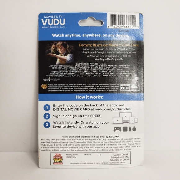 New! Fantastic Beasts Newt Funko Pocket POP! Keychain w/ VUDU Digital Movie Card - Picture 3 of 3